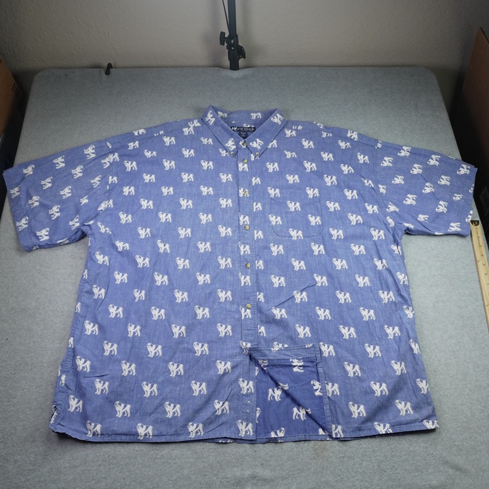 Big Dogs Shirt Mens 5X Blue Saint Bernard Graphic Short Sleeve Button Down